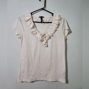 LRL Ralph Lauren Cream Ruffle Lace Trim Cotton Top Medium Romantic Cottagecore